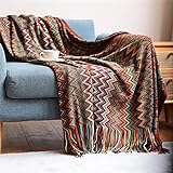 Couverture en acrylique tricotée à la main avec pompons - Couverture d'été, lit, canapé, voyage - Respirante, chic, douce et confortable - 130 x 170 cm - Rouge