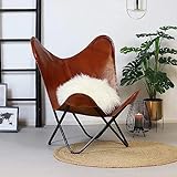 GifteQ Chaise papillon vintage en cuir marron | Chaise papillon en cuir véritable marron | Chaise de décoration d'intérieur | Chaise faite à la main (avec support pliable)