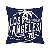 Housse de coussin bleue California Los Angeles Surf Graphics Navy Beach Badge Taie d'oreiller décorative pour la maison 45,7 x 45,7 cm