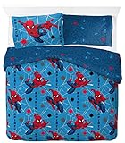 Marvel Spiderman Spidey Faces Parure de lit double 100 % coton avec 2 taies d'oreiller