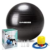 GYMBOPRO Ballon de Gymnastique, Balle de Fitness,Ballon d'exercice avec Pompe Rapide, Anti-éclatement et Anti-dérapant Yoga Ball (55 cm, Noir)
