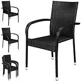 Deuba 4X Chaises de Jardin polyrotin Confortable empilable accoudoirs Robuste Noir Set de 4 chaises Fauteuil de Jardin polyrotin Chaise de Jardin empilable
