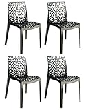 Meubletmoi Lot de 4 chaises Design ajourées et empilables - Produit Confort et de Haute qualité en polypropylène – Collection GRUYER – Noir