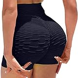 UYSA Short froncé pour femme - Short de gym - Taille haute - Sans couture - Pour entraînement - Pantalon de yoga pour l'été, bleu marine, S