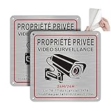 DAOUZL Panneau Camera, Propriété Privée sous Surveillance Vidéo, 15x 15cm, Intérieur/Extérieur, Aluminium, avec Autocollant et Trous Pré-percés (2)