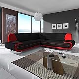 Mobilier-Deco MUZA - Canapé d'angle Design en Simili Cuir Noir et Rouge