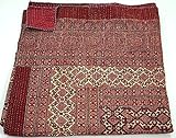 Sophia-Art California King/King/Twin Size Bohemian Hand Block Ajrakh Vintage Print Couvre-lit Kantha Blanket Bed Cover, Sofa Cover Hand Stitch Throw Quilt (Red, King 90 * 108 inches)