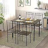Setsail Ensemble de salle à manger avec table à manger et 4 chaises - Table de cuisine pour cuisine, salon, salle à manger, marron foncé et noir