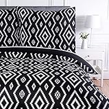 Amazon Basics Parure de lit avec housse de couette en microfibre, 260 x 240 cm, Noir (Black Aztec)