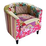 Versa Pink Patchwork Fauteuil pour salon, chambre ou salle à manger, Canapé confortable et différent, avec accoudoirs, Dimensions (H x l x L) 56 x 62 x 64 cm, Coton et bois, Couleur: Rose