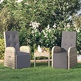 TEKEET Lot de 2 chaises de jardin inclinables avec coussins en rotin synthétique gris