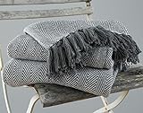 EHC Couvre-lit pour canapé à chevrons 100 % coton Gris 250 x 380 cm